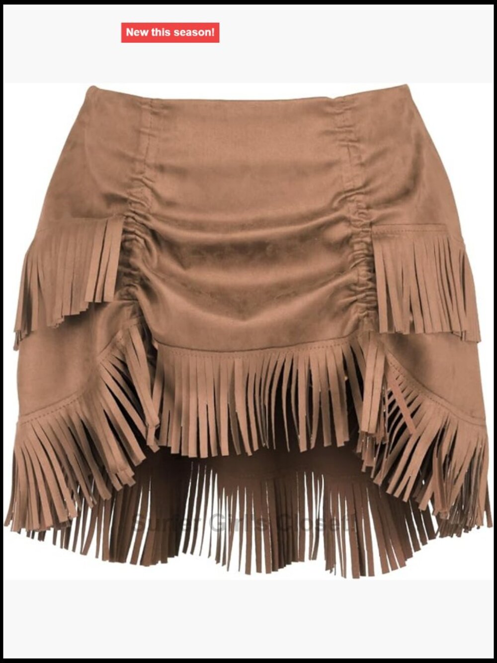 Suede Fringe Mini Skirt Drawstring Bustle Western Cowgirl - Picture 1 of 3